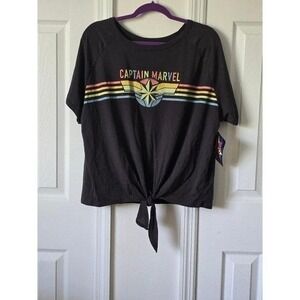 Captain Marvel Rainbow Stripe Tie Front T Shirt‎ Top Women's 3XL Marvel Comics